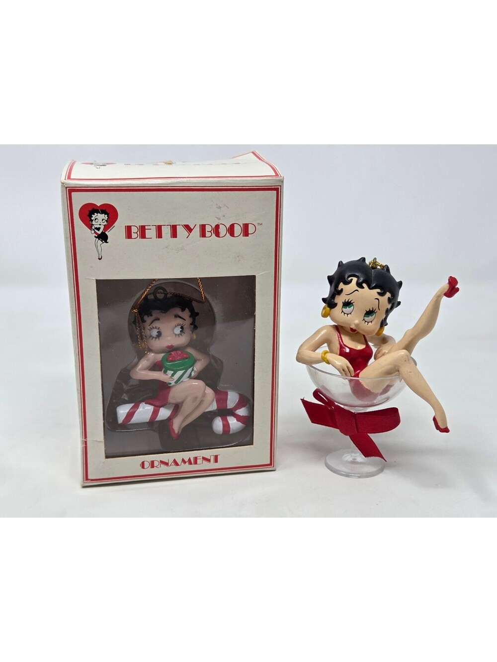 Vintage Betty Boop Ornament Lot in Martini Glass with Red Bow 1996